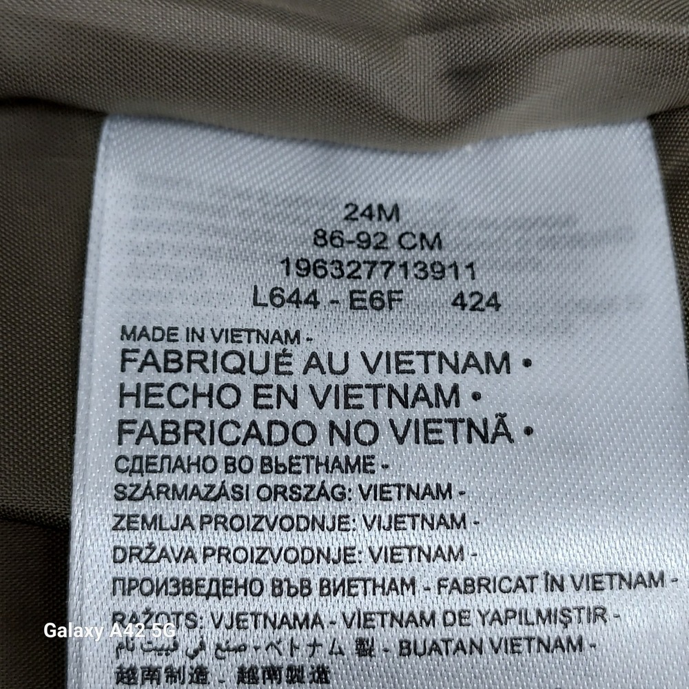 Nike Toddler Puffer Vest Olive Brown Neon Green Logo Print Full Zip 24M L644-E6F - Picture 3 of 5